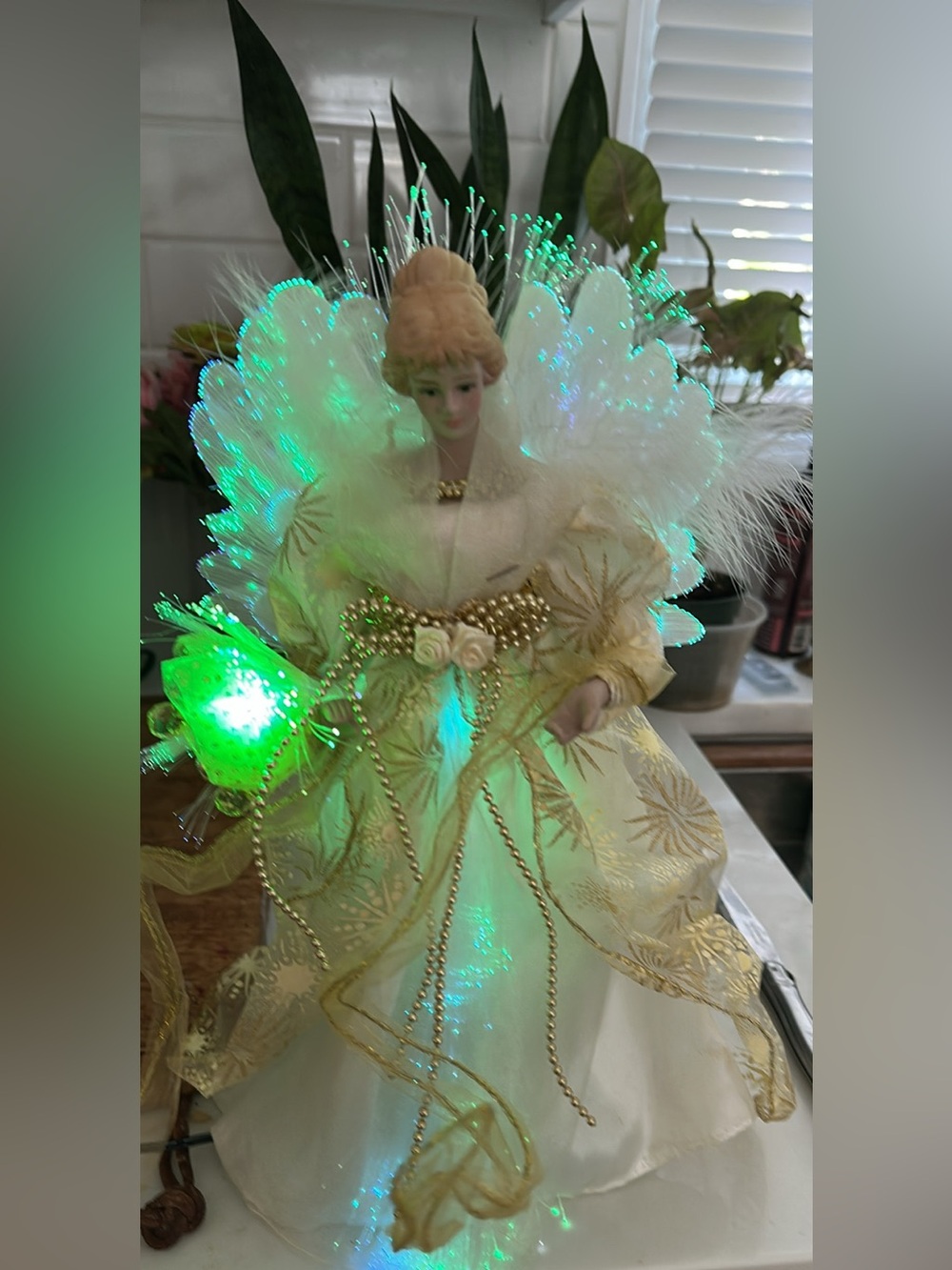 Beautiful Lighted Angel Tree Topper - Gold and White XMAS